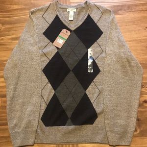 NWT- Dockers Argyle V-neck Sweater, Sz L